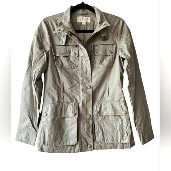 Michael Kors Khaki Jacket Raincoat Top Snap Up & Full Zipper W/ Pockets Size XS - Picture 2 of 12